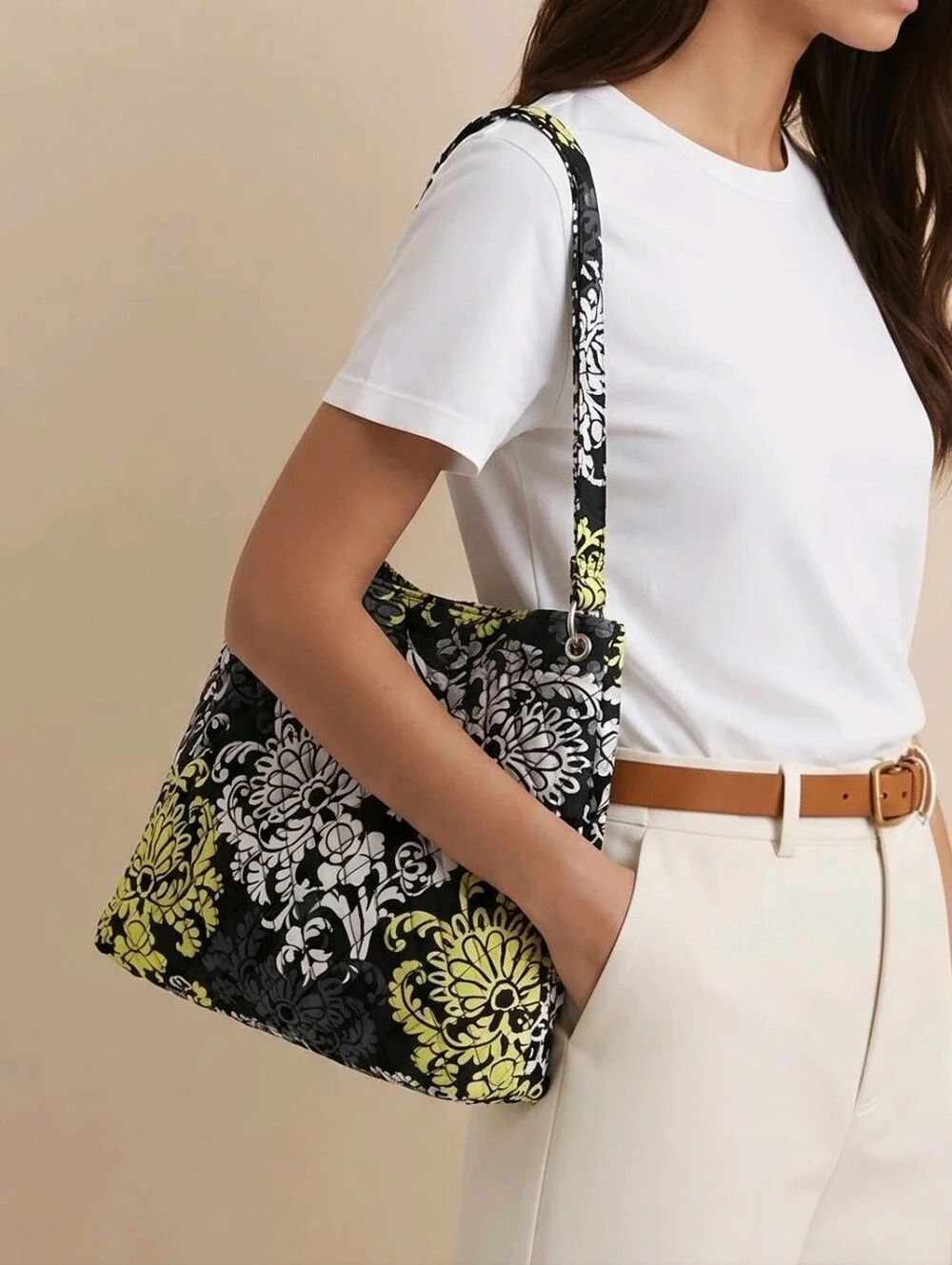 Vera Bradley Reversible Tote NWT Baroque Black Lime Quilted Shoulder Bag